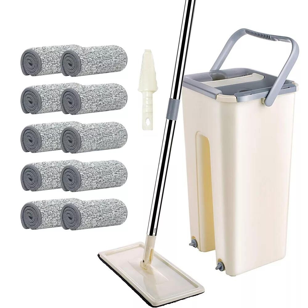 Mop Bucket Wet Dry Rinse Wash 360 Rotating Squeeze Flat Floor Cleaner with Pads - Image 5
