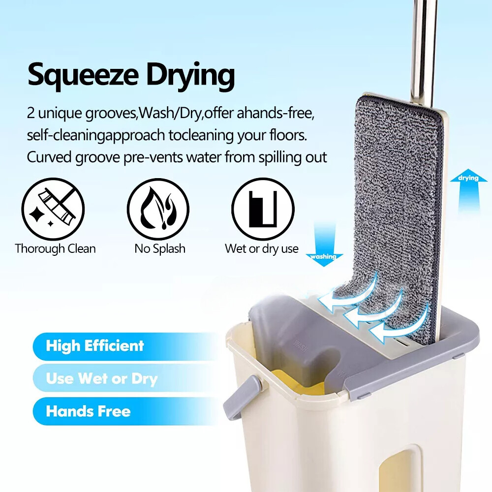 Mop Bucket Wet Dry Rinse Wash 360 Rotating Squeeze Flat Floor Cleaner with Pads - Image 7