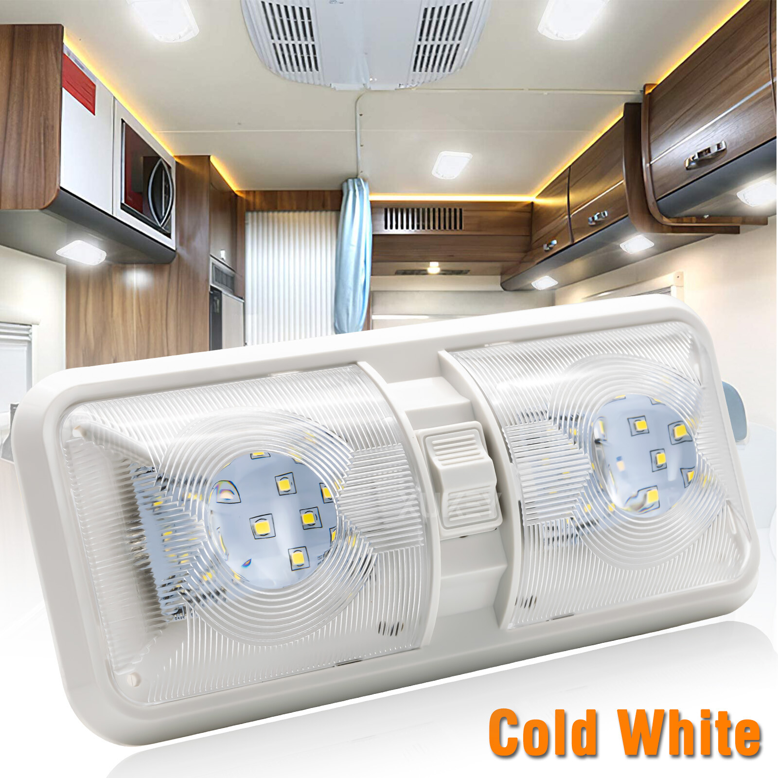 12V RV Interior LED Ceiling Light Boat Camper Caravan Trailer Double Dome Light - Image 1