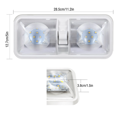2pcs 12V RV Interior LED Ceiling Light Boat Camper Caravan Trailer Double Dome Light - Image 5