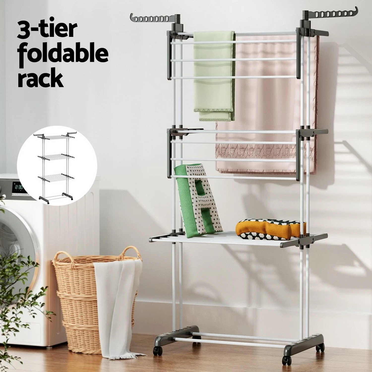 4 Tiers Clothes Airer Drying Rack Coat Garment Stand Hanger Laundry Foldable - Image 1