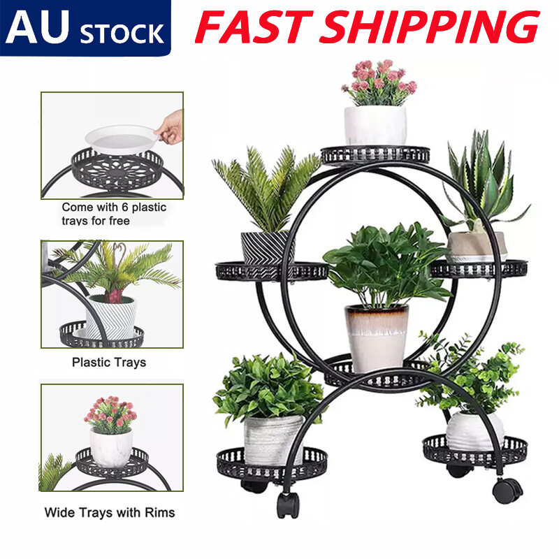 4 Layer 6 Pots Metal Plant Stand Flower Holder Rack Display Holder Shelf Garden - Image 1