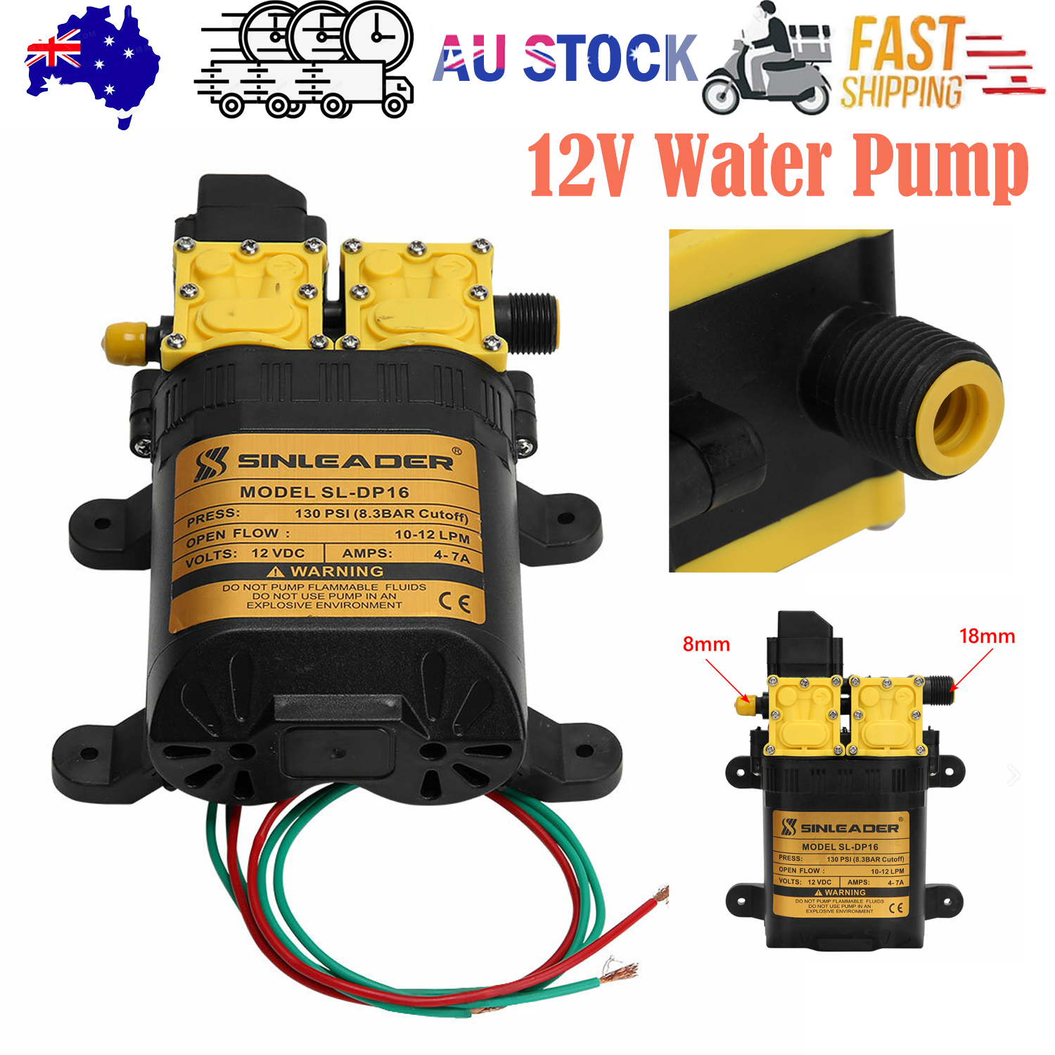 12LPM Caravan 12V Water Pump 130PSI High Pressure Self-Priming Camping Boat Farm - Image 1