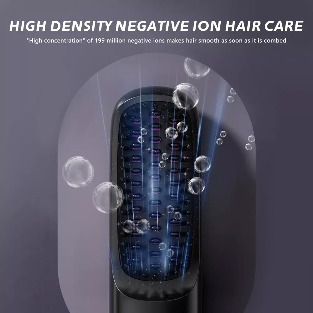Black Hair Straightener Brush Travel Mini Rechargeable Hair Styler Fast Heating - Image 2