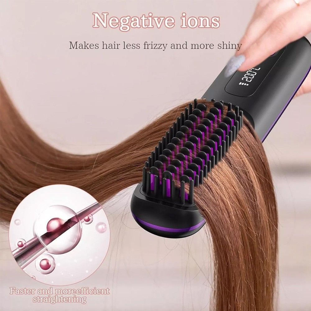 Black Hair Straightener Brush Travel Mini Rechargeable Hair Styler Fast Heating - Image 3