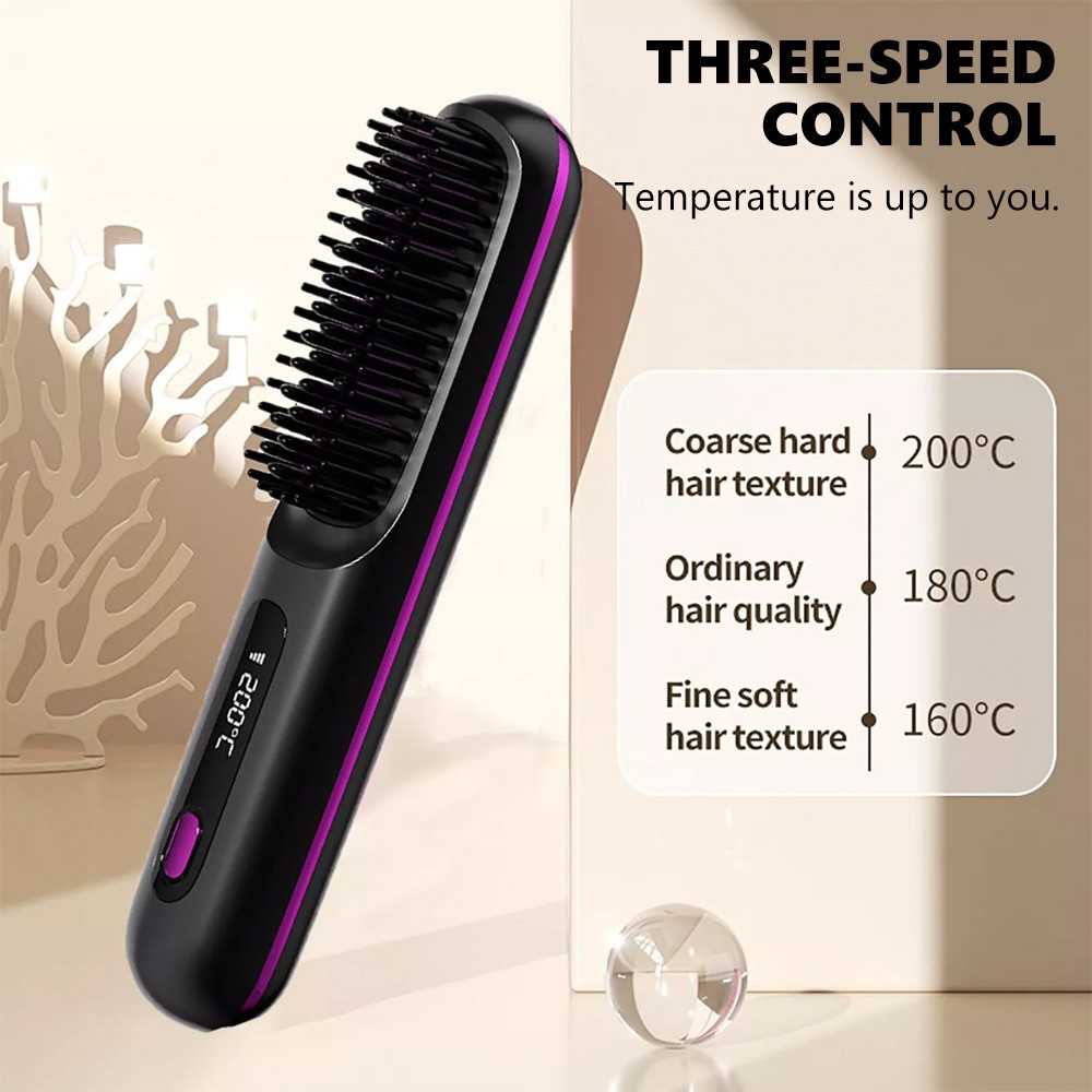 Black Hair Straightener Brush Travel Mini Rechargeable Hair Styler Fast Heating - Image 7