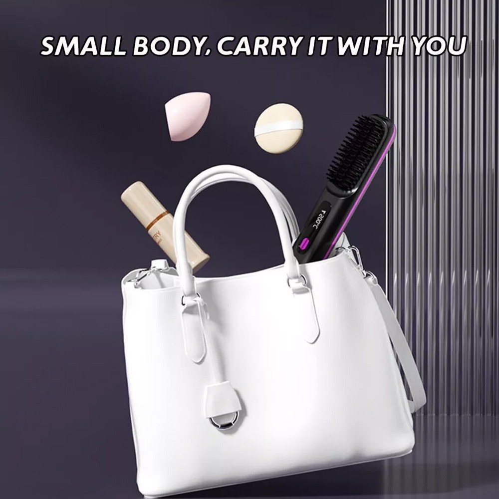 Black Hair Straightener Brush Travel Mini Rechargeable Hair Styler Fast Heating - Image 8