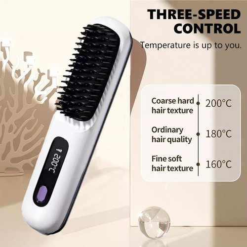 White Hair Straightener Brush Travel Mini Rechargeable Hair Styler Fast Heating - Image 6