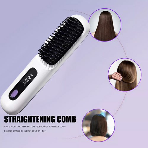 White Hair Straightener Brush Travel Mini Rechargeable Hair Styler Fast Heating - Image 8