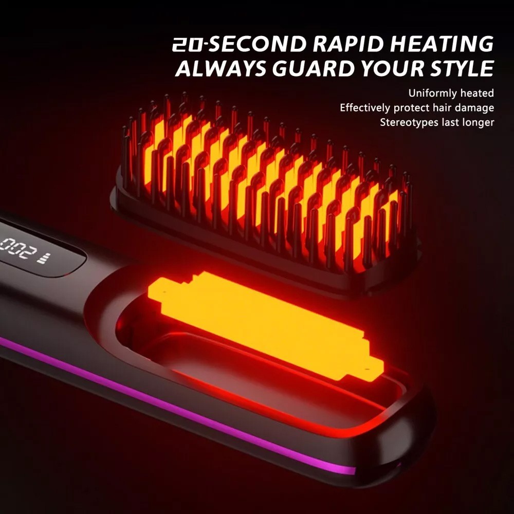 Pink Hair Straightener Brush Travel Mini Rechargeable Hair Styler Fast Heating - Image 2