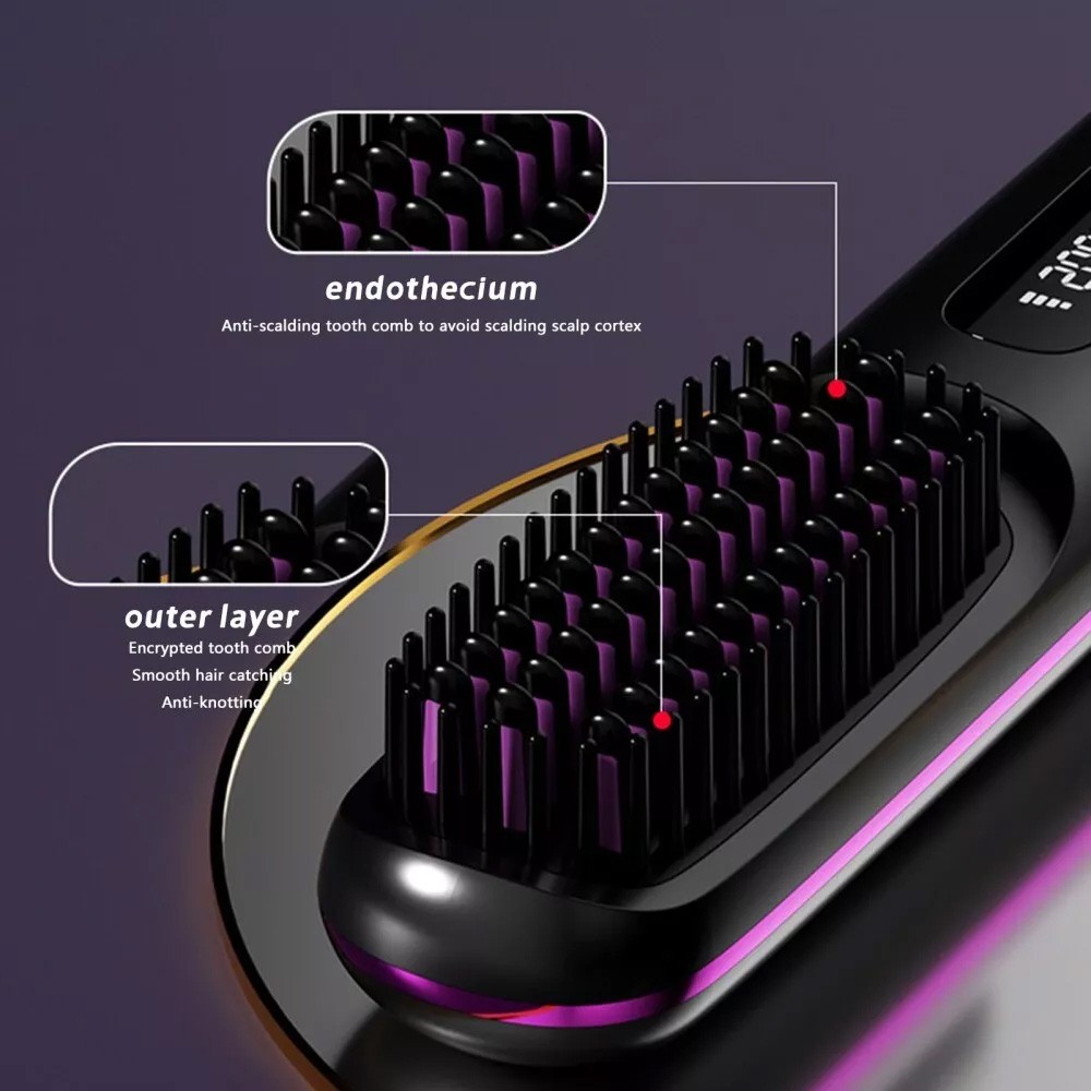 Pink Hair Straightener Brush Travel Mini Rechargeable Hair Styler Fast Heating - Image 3