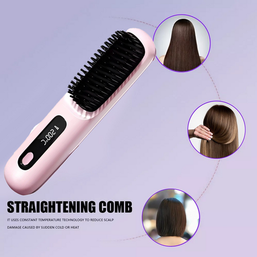 Pink Hair Straightener Brush Travel Mini Rechargeable Hair Styler Fast Heating - Image 5
