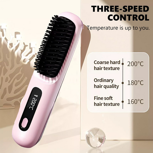 Pink Hair Straightener Brush Travel Mini Rechargeable Hair Styler Fast Heating - Image 6