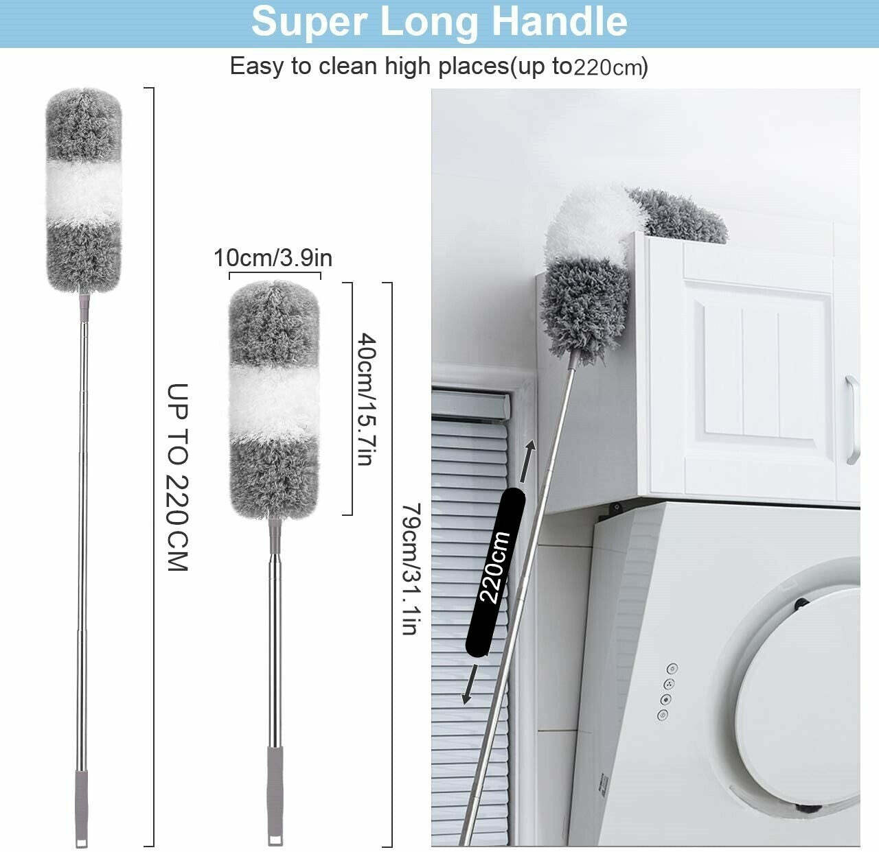 2PCS Duster Extendable Telescopic Microfibre Duster with Stainless Steel Pole - Image 3
