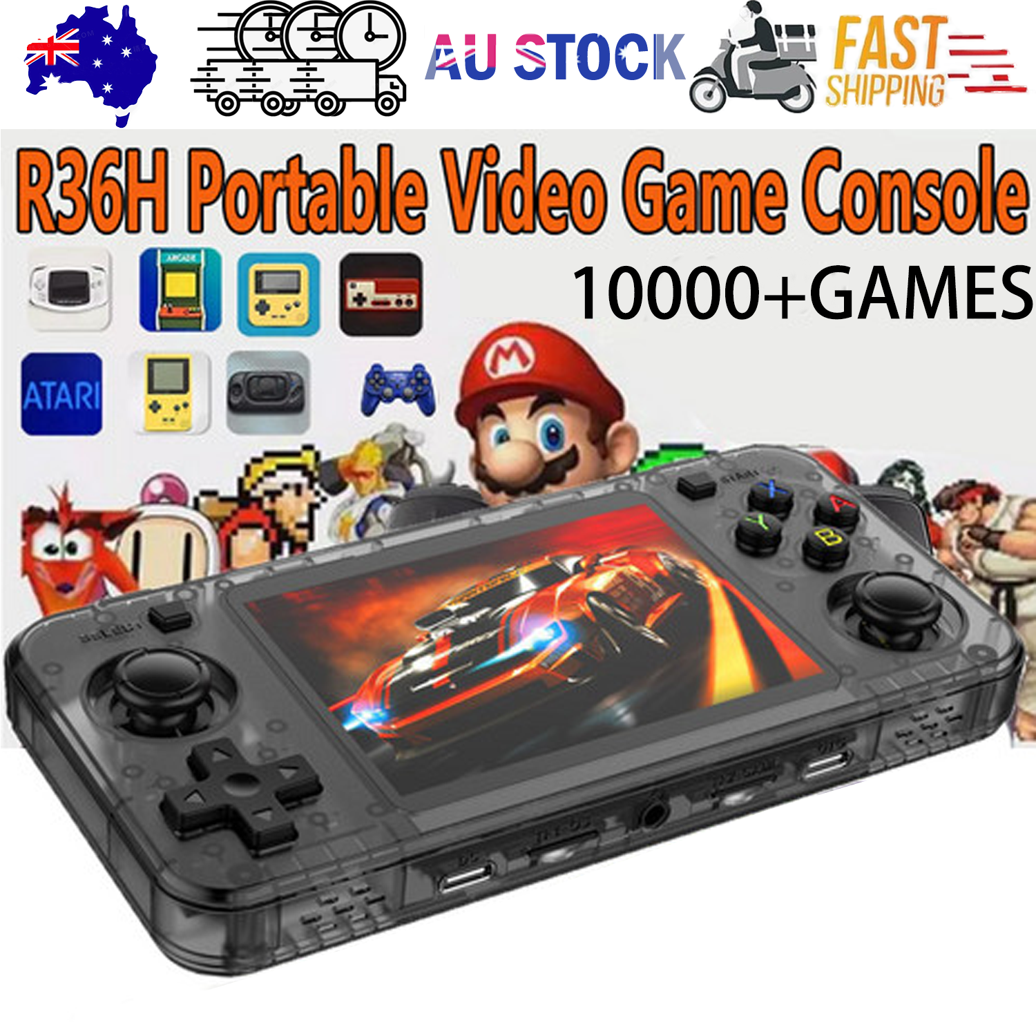 10000+ Games R36H Portable Video Game Consoles Retro Handheld Game Console Black - Image 1