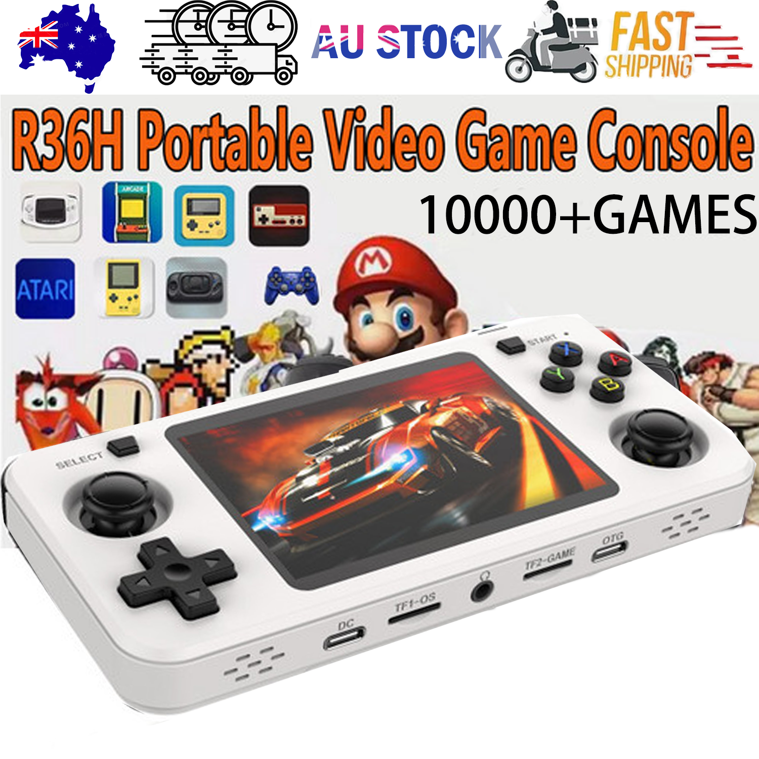 10000+ Games R36H Portable Video Game Consoles Retro Handheld Game Console White - Image 1