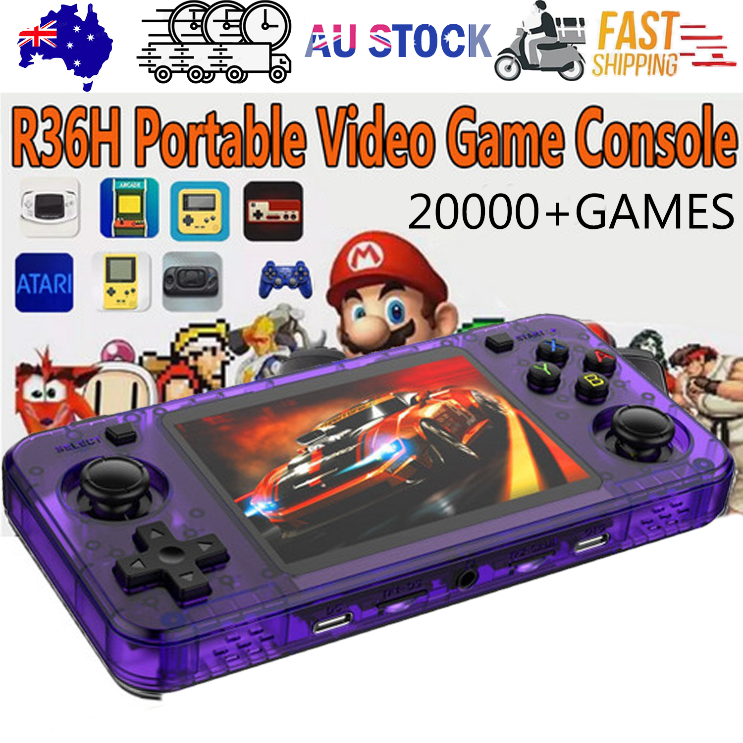 20000+ Games R36H Portable Video Game Consoles Retro Handheld Game Console purple - Image 1