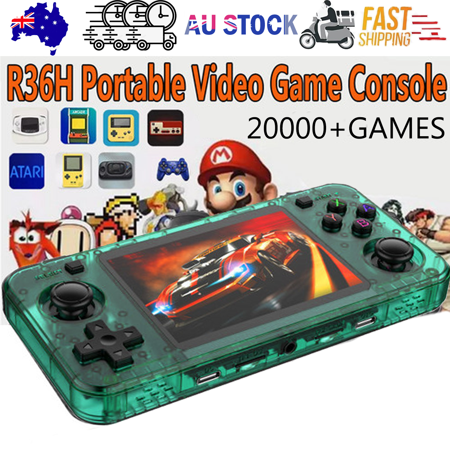 20000+ Games R36H Portable Video Game Consoles Retro Handheld Game Console Green - Image 1