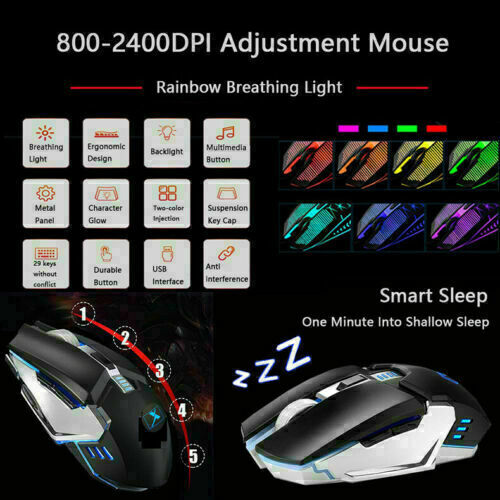 104 Keys Wireless Gaming Keyboard Mouse Set+Mouse Pad, RGB LED Backlit PC/Laptop Black-RGB - Image 5