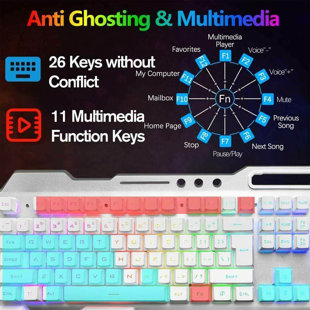 104 Keys Wireless Gaming Keyboard Mouse Set+Mouse Pad, RGB LED Backlit PC/Laptop White-RGB - Image 5