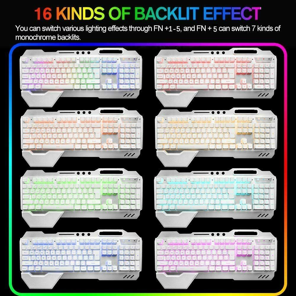 104 Keys Wireless Gaming Keyboard Mouse Set+Mouse Pad, RGB LED Backlit PC/Laptop White-RGB - Image 6