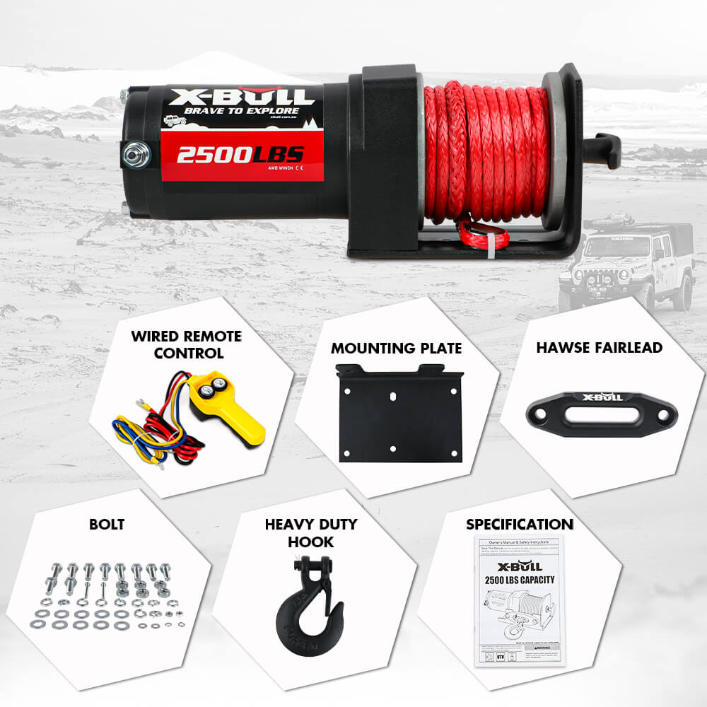 X-BULL 2500LBS Electric Winch 12V Winch Synthetic Rope 15.2M ATV Winch Kit Boat Winch Trailer - Image 4