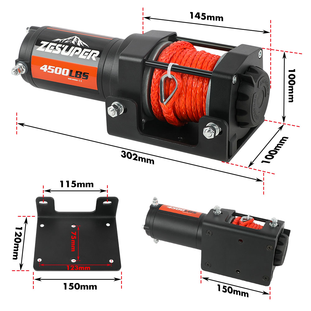 4500lb Electric Winch 12V Synthetic Rope Wireless RemoteX2 Boat Winch ATV Winch Kit Boat Winch UTV 4WD Black - Image 2