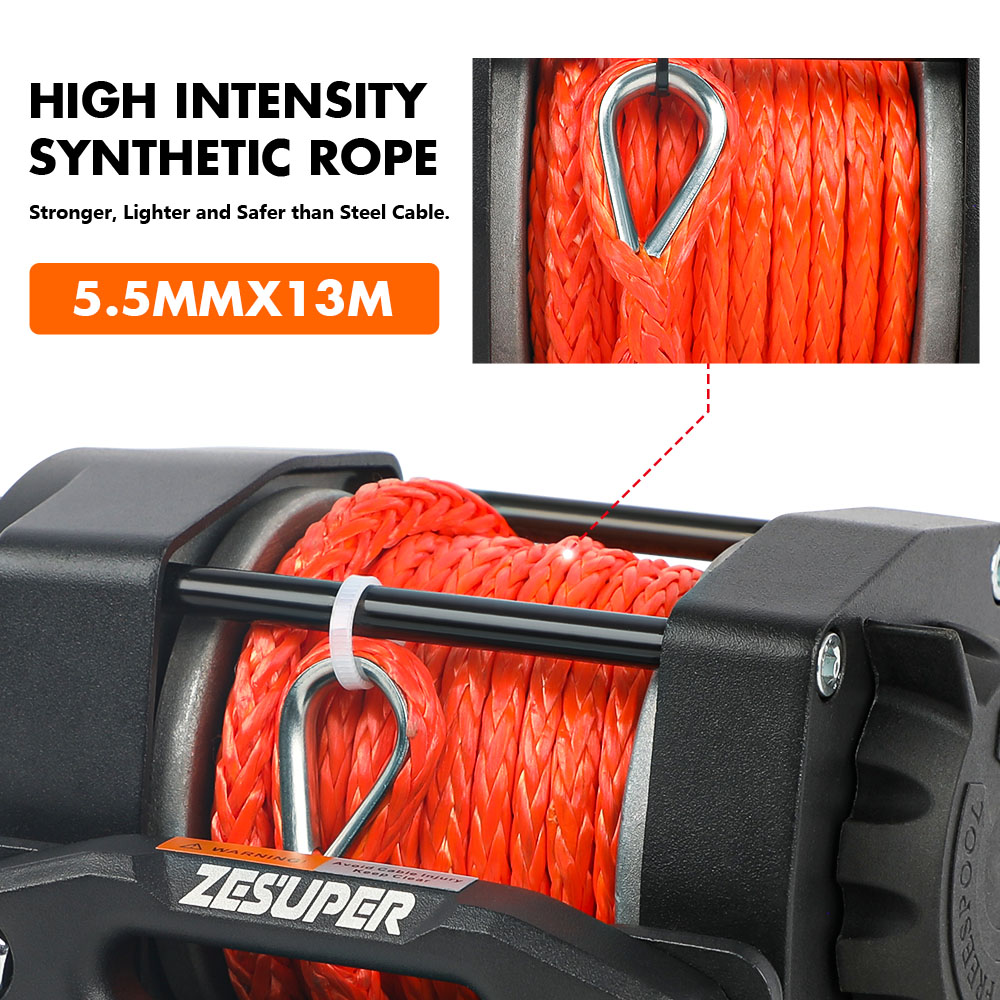 ZESUPER 4500lb Electric Winch 12V Synthetic Rope Boat Winch ATV Winch Kit Boat Winch UTV 4WD Wireless RemoteX2 Black - Image 6