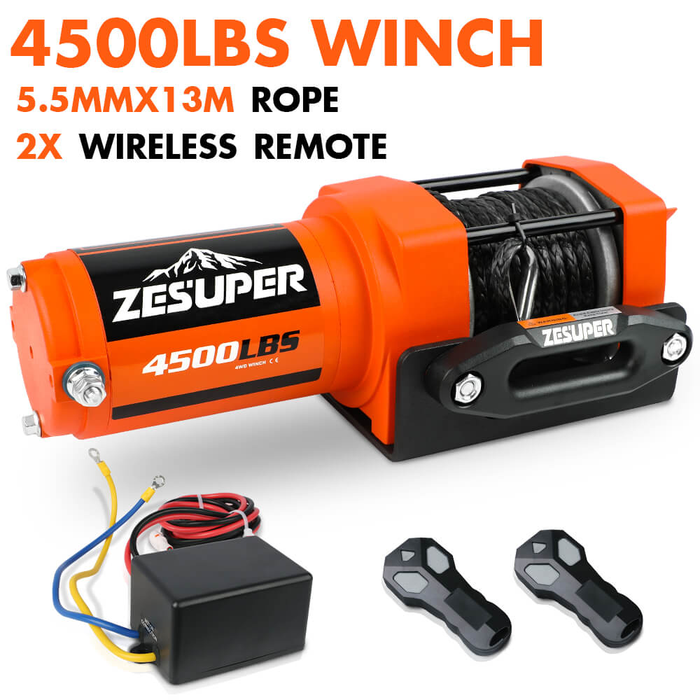 ZESUPER 4500lb Electric Winch 12V Synthetic Rope Boat Winch ATV Winch Kit Boat Winch UTV 4WD Wireless RemoteX2 Orange - Image 7