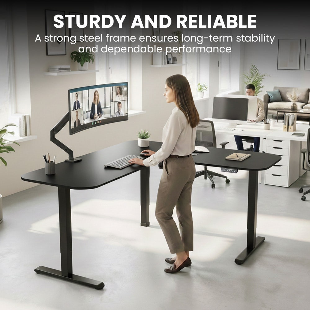 FORTIA Corner Standing Desk, 160x140cm, 72-118cm Sit to Stand Up Electric Height Adjustable, Black - Image 3