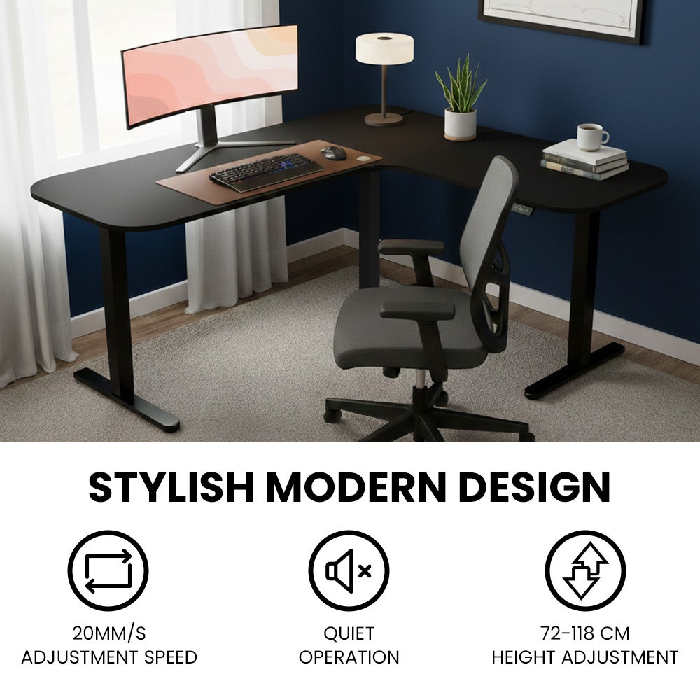 FORTIA Corner Standing Desk, 160x140cm, 72-118cm Sit to Stand Up Electric Height Adjustable, Black - Image 5