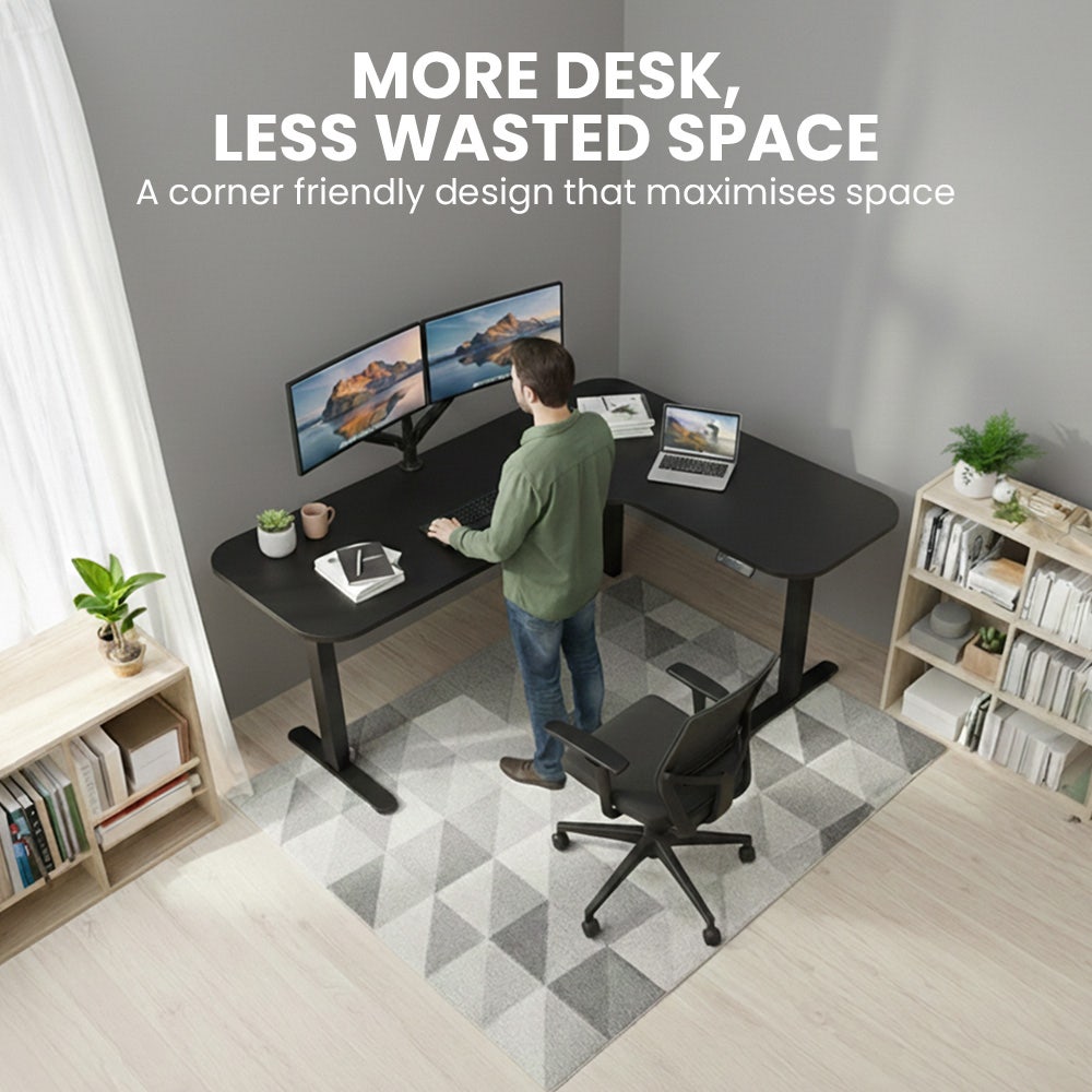 FORTIA Corner Standing Desk, 160x140cm, 72-118cm Sit to Stand Up Electric Height Adjustable, Black - Image 6