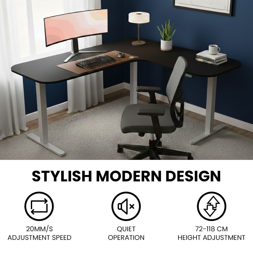 FORTIA Corner Standing Desk, 160x140cm, 72-118cm Sit to Stand Up Electric Height Adjustable, Black Desktop/Silver Frame - Image 6