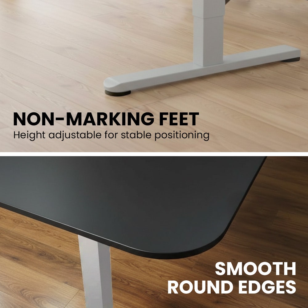 FORTIA Corner Standing Desk, 160x140cm, 72-118cm Sit to Stand Up Electric Height Adjustable, Black Desktop/Silver Frame - Image 8