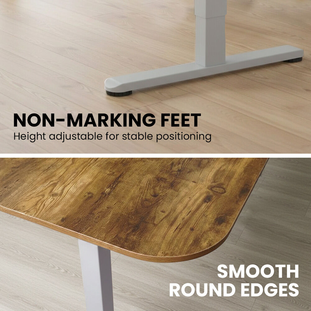 FORTIA Corner Standing Desk, 160x140cm, 72-118cm Sit to Stand Up Electric Height Adjustable, Walnut Style Desktop/Silver Frame - Image 7