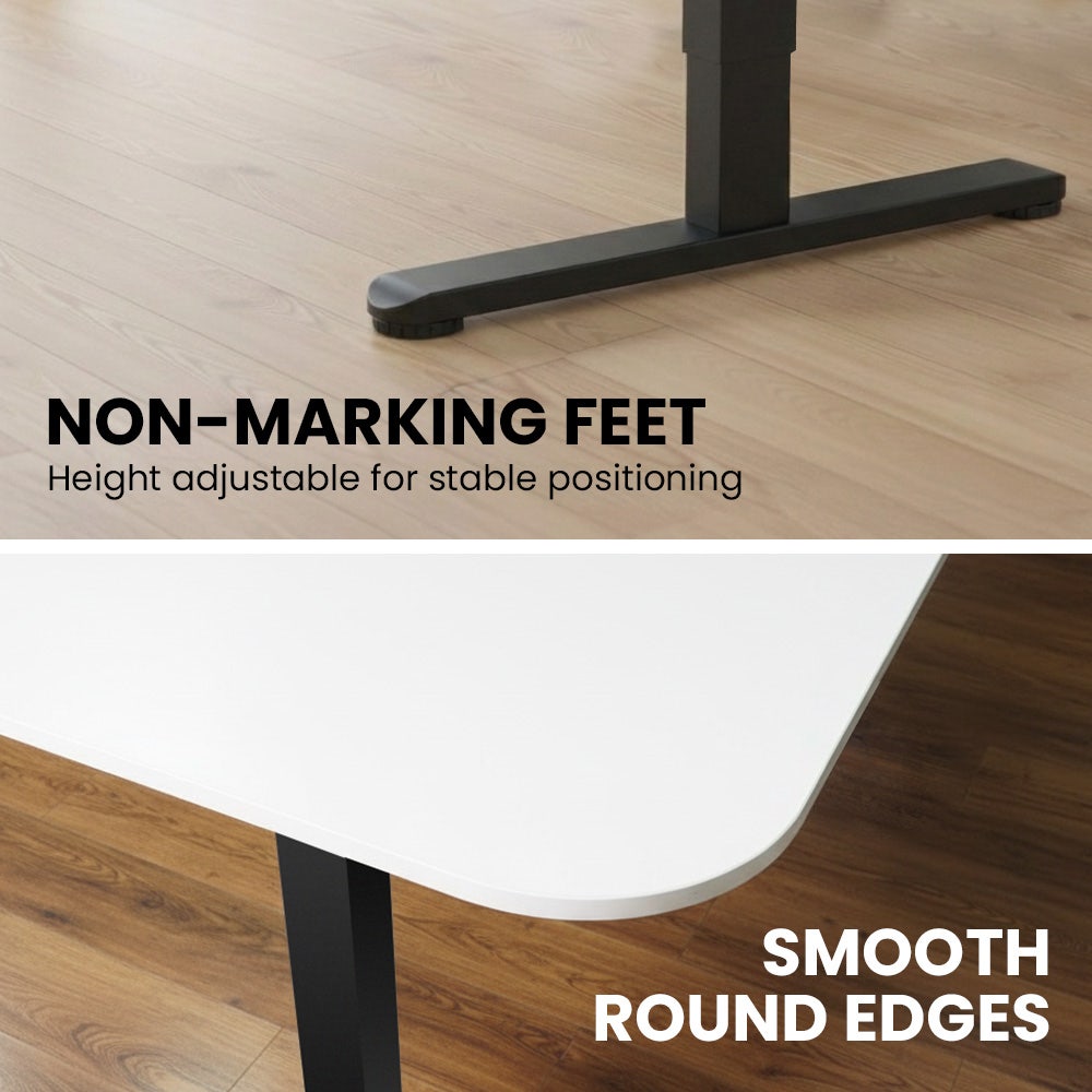 FORTIA Corner Standing Desk, 160x140cm, 72-118cm Sit to Stand Up Electric Height Adjustable, White Desktop/Black Frame - Image 7