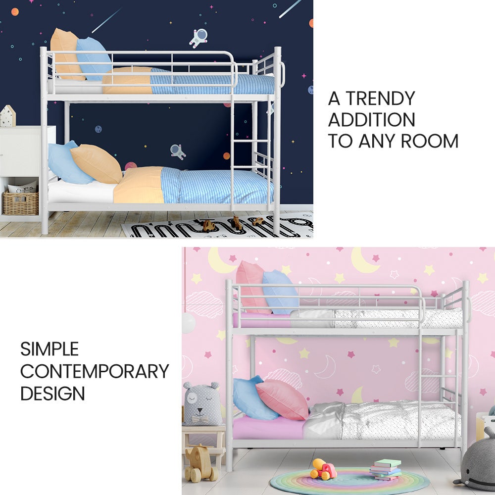 KINGSTON SLUMBER 2in1 Single Metal Bunk Bed Frame, with Modular Design, Matte White - Image 2