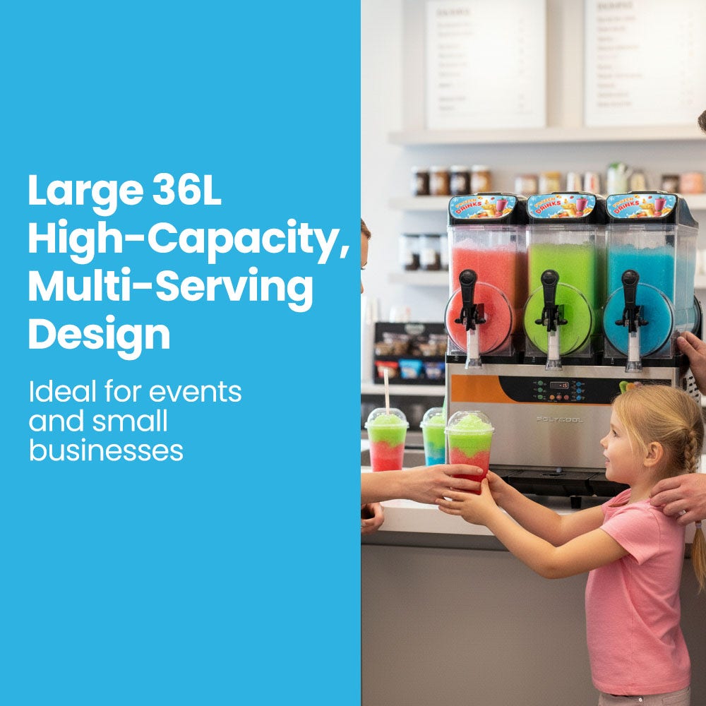 POLYCOOL 36L Triple Tank Commercial Slush Machine, Digital Control Panel, SAA Approved, Juice and Frozen Slushy Maker - Image 2