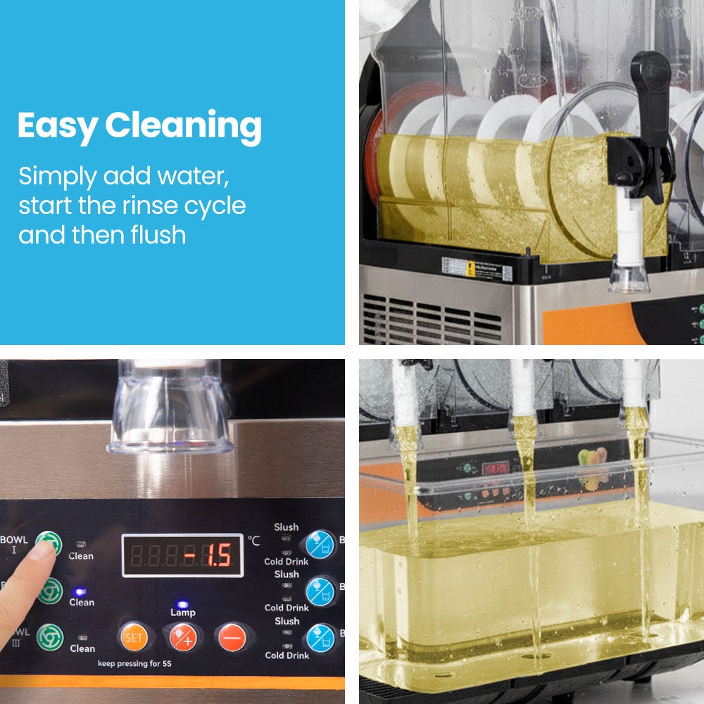 POLYCOOL 36L Triple Tank Commercial Slush Machine, Digital Control Panel, SAA Approved, Juice and Frozen Slushy Maker - Image 3