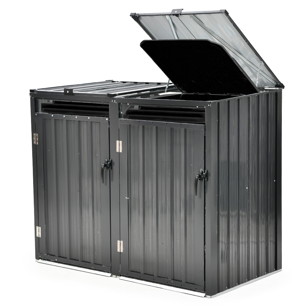 PLANTCRAFT Double Steel Wheelie Garbage Bin Storage Shed, Enclosure with 2 Opening Doors - Image 1