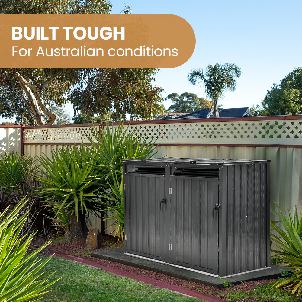 PLANTCRAFT Double Steel Wheelie Garbage Bin Storage Shed, Enclosure with 2 Opening Doors - Image 8