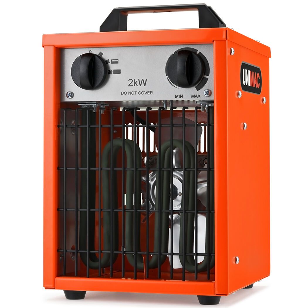UNIMAC 2kW Industrial Electric Fan Heater, 2 Heat Settings, Fast Heating, Compact Portable Box Design for Workshop and Garage Use - Image 1