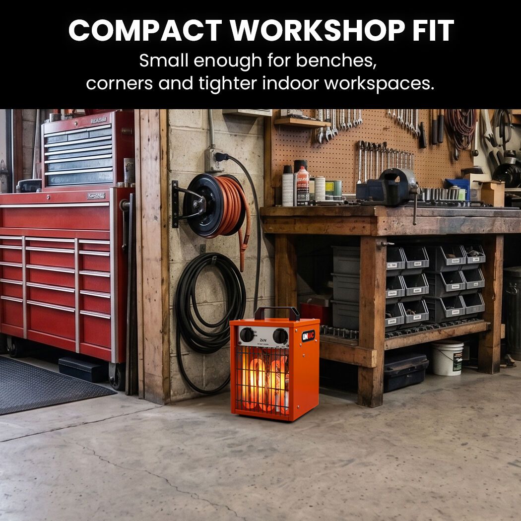 UNIMAC 2kW Industrial Electric Fan Heater, 2 Heat Settings, Fast Heating, Compact Portable Box Design for Workshop and Garage Use - Image 5