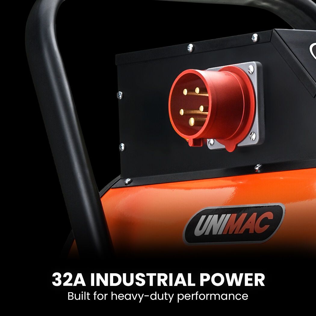 UNIMAC 15kW Portable Industrial Electric Space Fan Heater, 32A 3 Phase, Wheel Mounted, Adjustable Thermostat, High Power for Workshop and Warehouse Use - Image 4