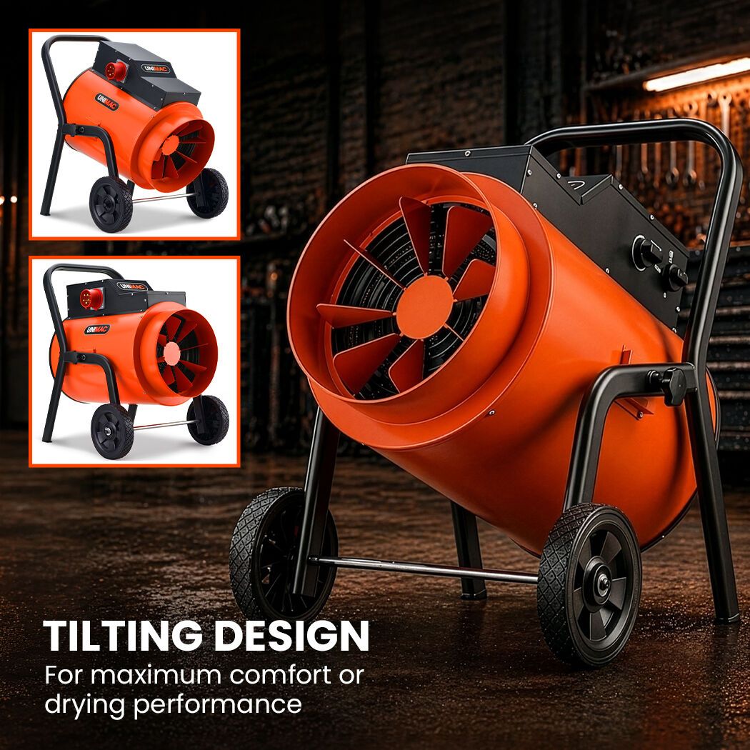 UNIMAC 15kW Portable Industrial Electric Space Fan Heater, 32A 3 Phase, Wheel Mounted, Adjustable Thermostat, High Power for Workshop and Warehouse Use - Image 7
