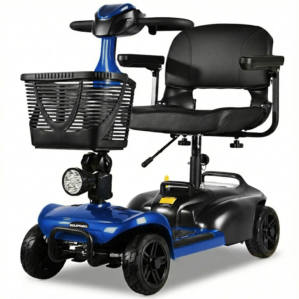EQUIPMED FreeLite+ Mid-Sized Electric Foldable Mobility Scooter, Lithium Battery, Long Range and Easy Charging, Blue - Image 1