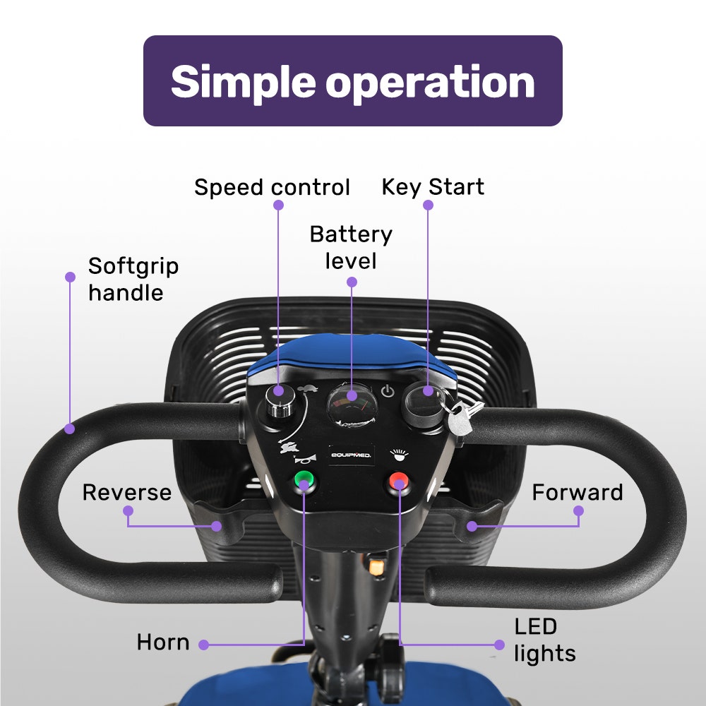 EQUIPMED FreeLite+ Mid-Sized Electric Foldable Mobility Scooter, Lithium Battery, Long Range and Easy Charging, Blue - Image 4