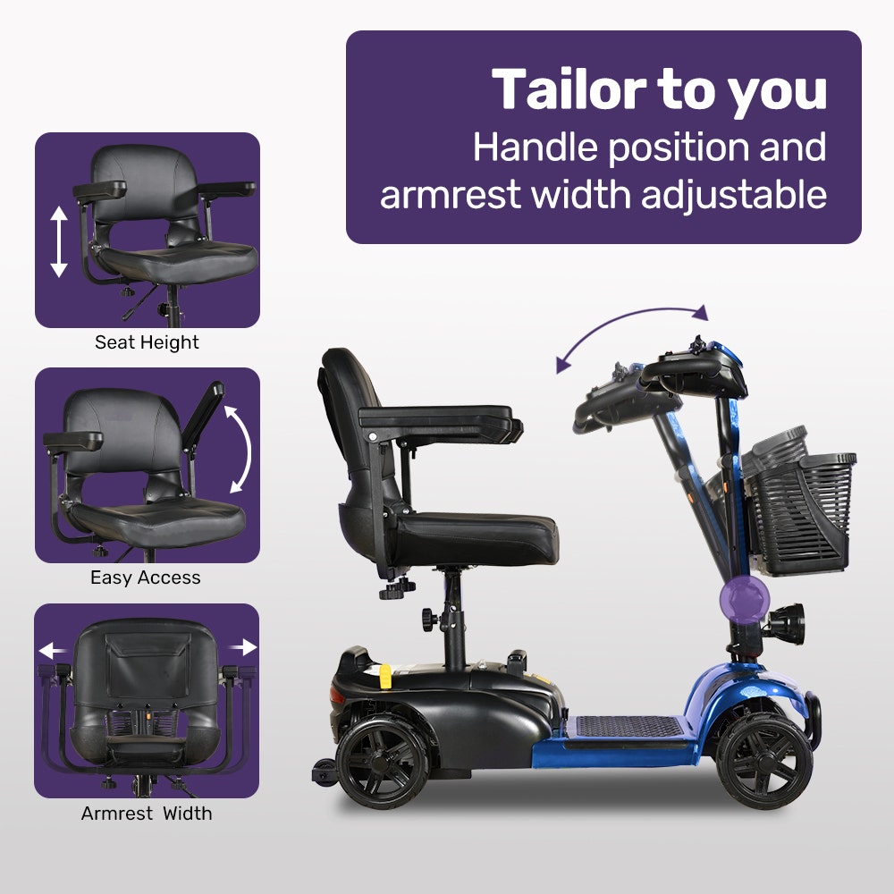 EQUIPMED FreeLite+ Mid-Sized Electric Foldable Mobility Scooter, Lithium Battery, Long Range and Easy Charging, Blue - Image 6