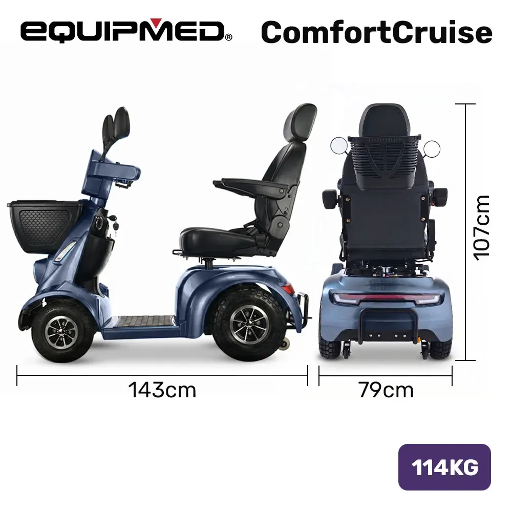 EQUIPMED ComfortCruise Large Mobility Scooter, 15km/h Top Speed, Up to 45km Range, Strong Climbing, 180kg Capacity, Blue - Image 2