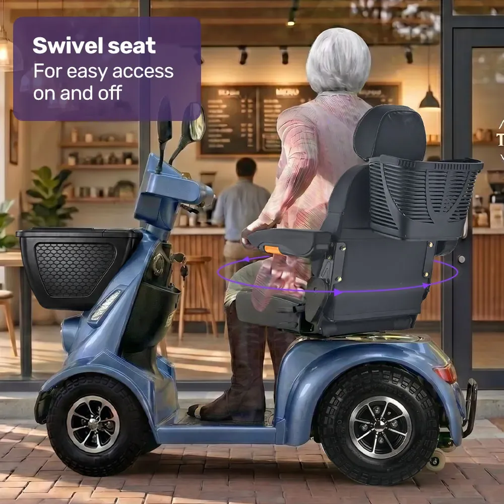 EQUIPMED ComfortCruise Large Mobility Scooter, 15km/h Top Speed, Up to 45km Range, Strong Climbing, 180kg Capacity, Blue - Image 4